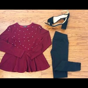 Pearl accented peplum shirt